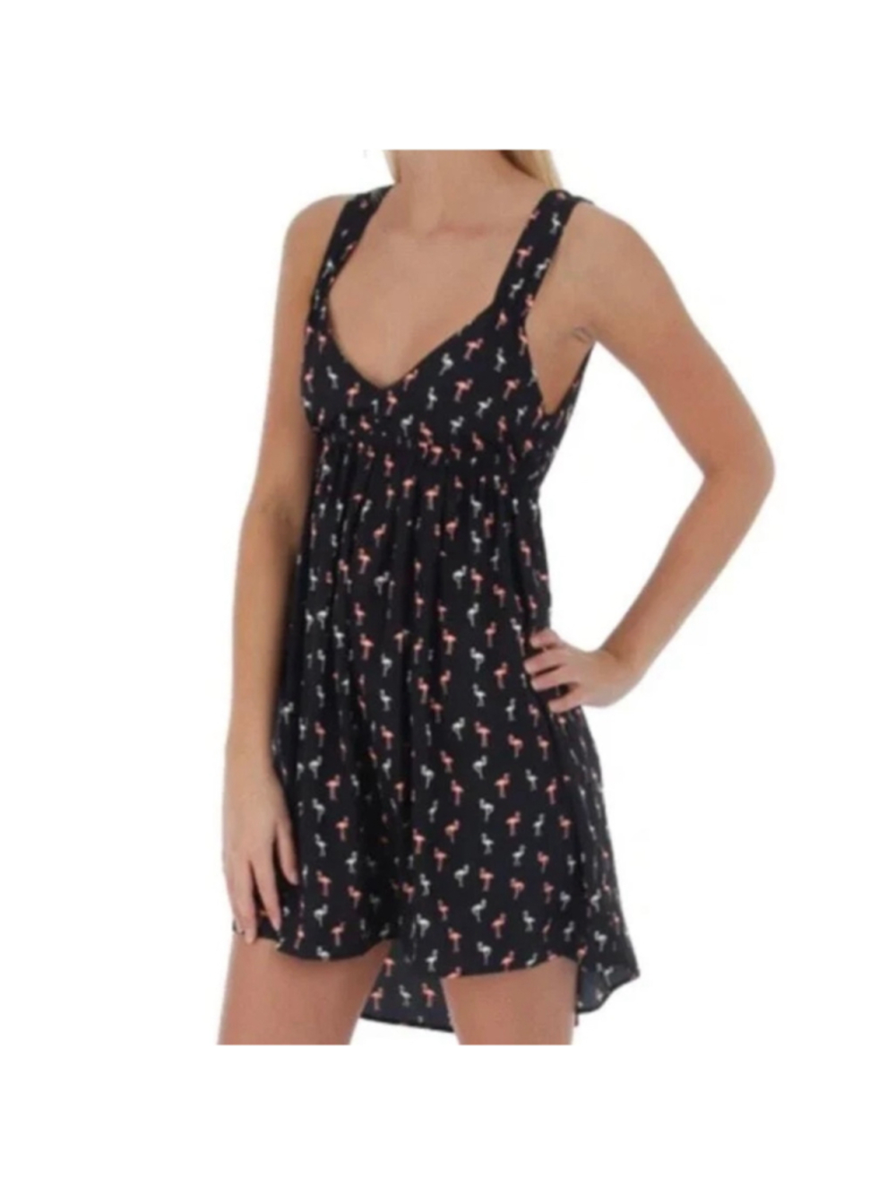 NWT Roxy Flamingo Print Cutout Mini Dress in Black Lightweight Size Medium